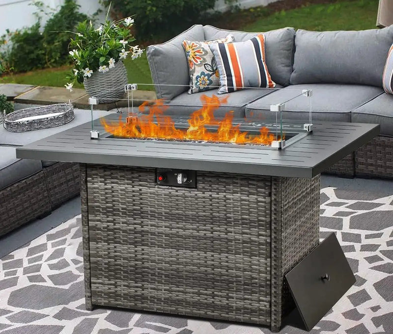 LayinSun 44" Propane Gas Fire Pit Table, 55000 BTU Rectangular Fire Pit with Glass Wind Guard for Outside Patio Deck Garden Backyard Gray-Aluminum Top by GreenHaven Gardens