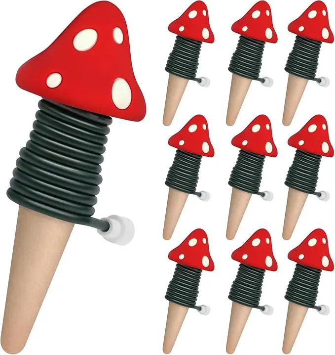 BYDOLL Plant Self-Watering Stakes Automatic Watering Terracotta Spikes for Indoor Outdoor Plants,Houseplant Mushroom Insert Devices for Vacation use,Bonsai Drip Irrigation System (10 Pack) by GreenHaven Gardens