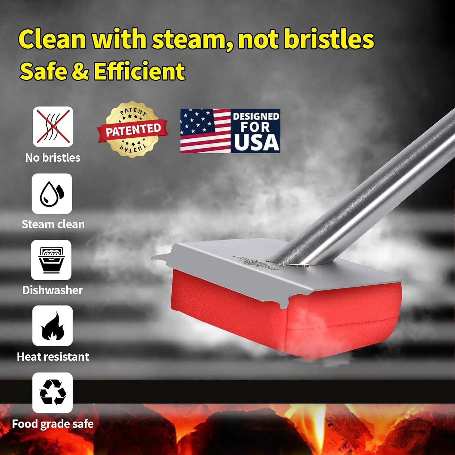 Grill Brush Bristle Free,BBQ Replaceable Scraper Cleaning Head,Safe Grill Accessories for Cast Iron Grates/Porcelain/Weber Gas/Charcoal Grill,Grill Brush for Outdoor Grill-Red by GreenHaven Gardens