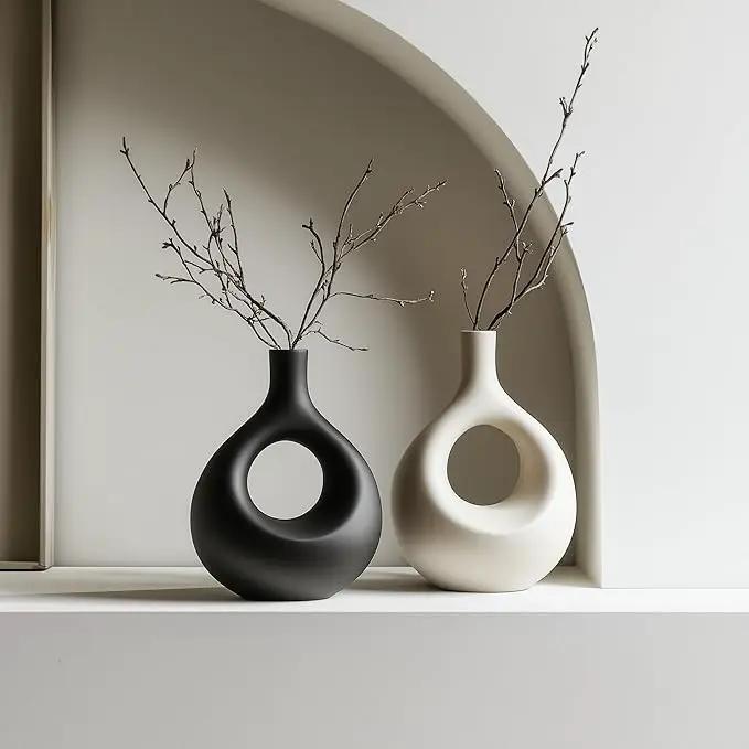 NOBULA Ceramic Bagel Vases C5 – Thoughtful for Mom – Elegant Set of 2 for Living Room, Bedroom or Table – Modern Home Decor She’ll Love – Perfect for Flowers & Plants by GreenHaven Gardens