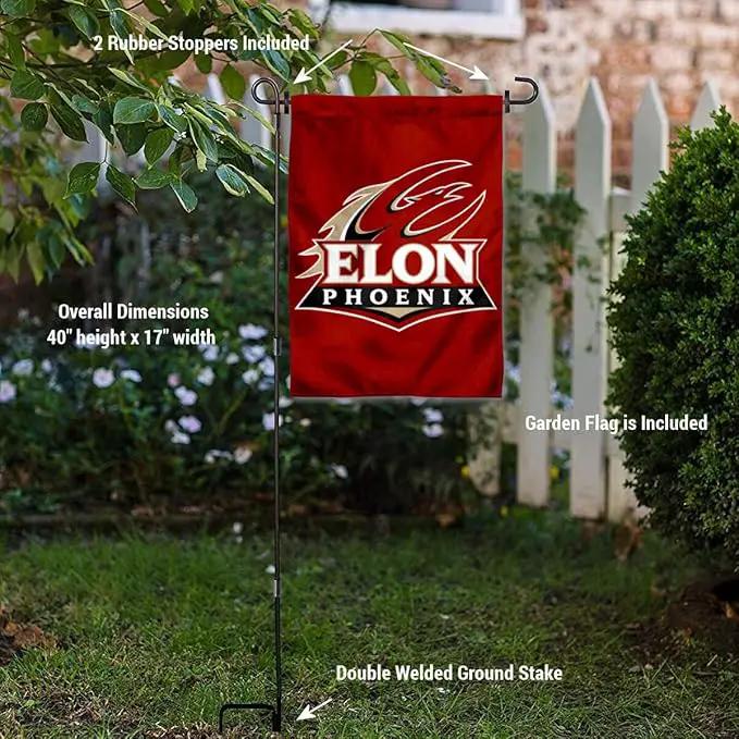 College Flags & Banners Co. Elon Phoenix Garden Flag with Stand Holder by GreenHaven Gardens