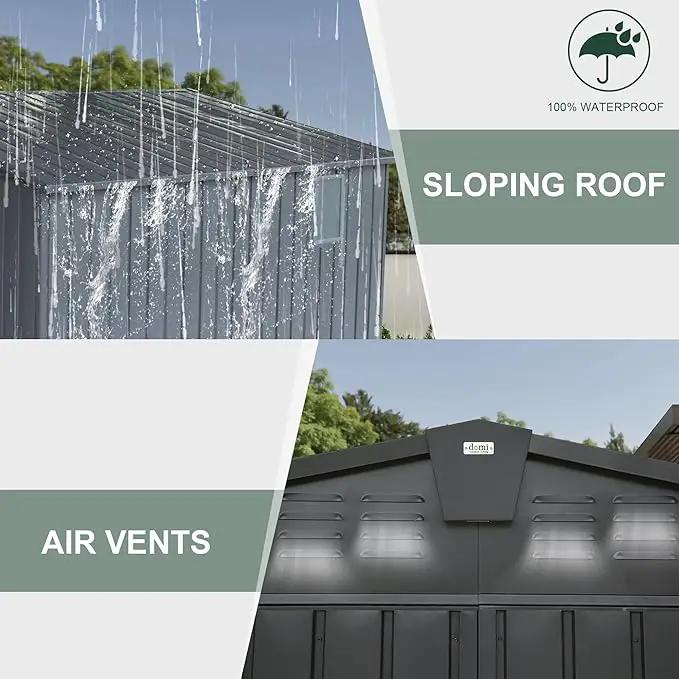 Domi Outdoor Storage Shed 11' x 12.5', Metal Sheds Steel Utility Tool Storage House with Double Lockable Doors & Air Vents for Patio Garden Lawn Backyard, Dark Gray by GreenHaven Gardens