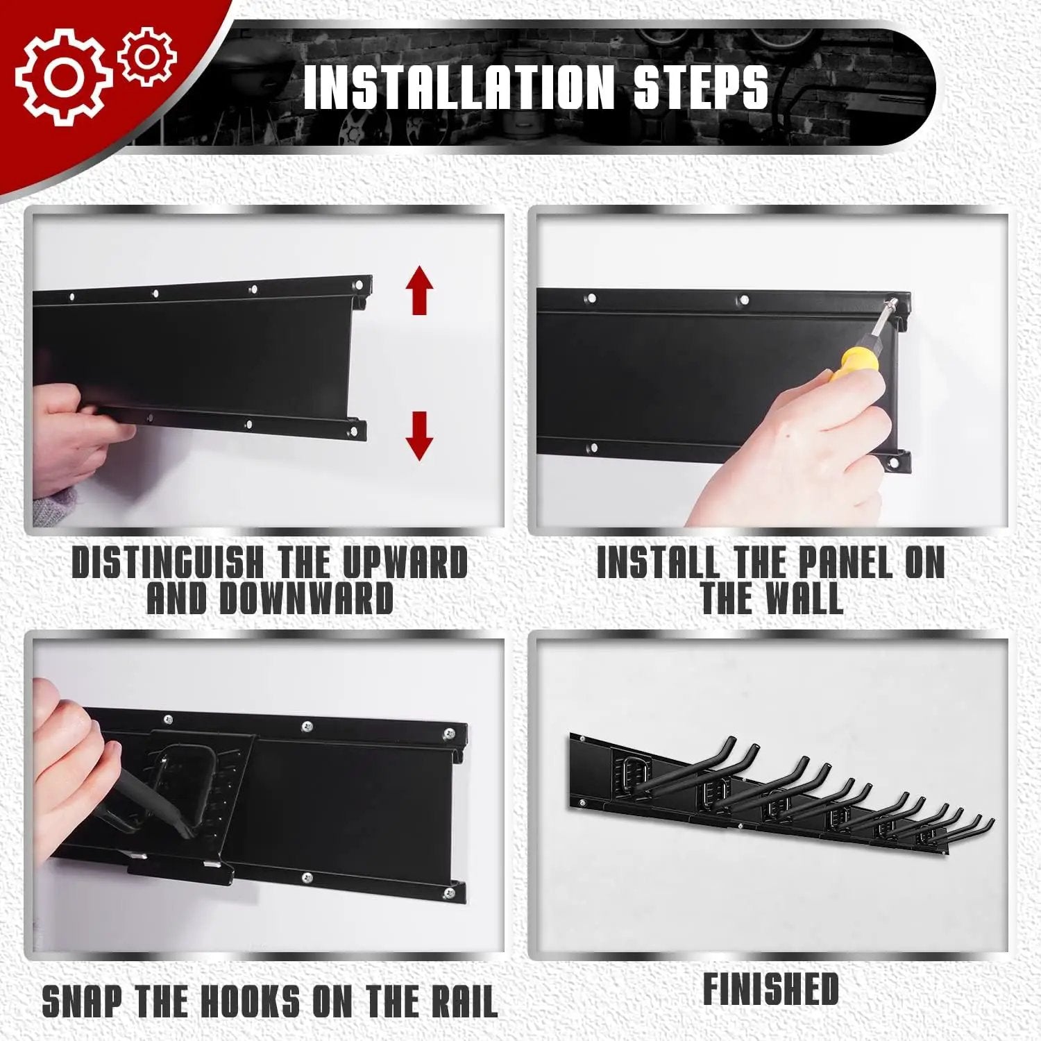 Charmount 48" Garage Storage Wall Organizer with 600lbs, 6 Hooks Broom Holder Wall Mount, Garden Tool Organizer, Easy Installation Tool Storage to Accommodate Brooms, Hoses, Yard Tools and More by GreenHaven Gardens