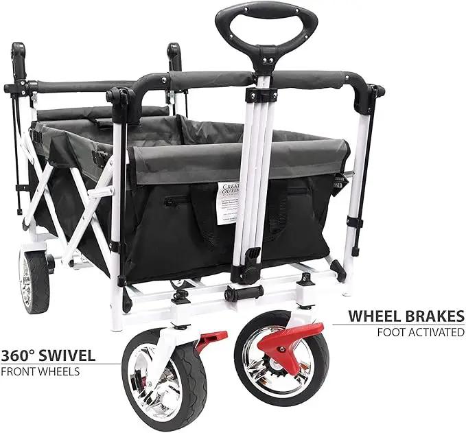 Creative Outdoor Push Pull Folding Wagon for Cargo | Beach Park Garden Sports & Camping | Black with Canopy by GreenHaven Gardens