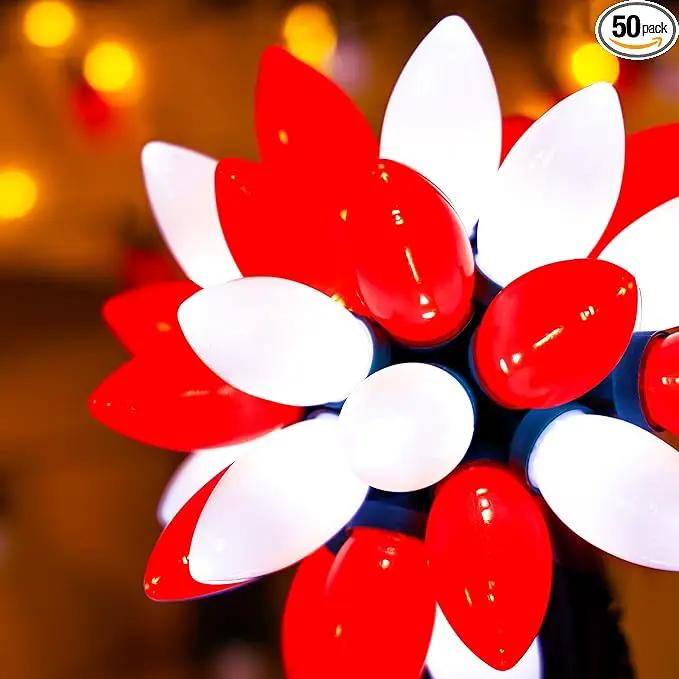 C9 Bulbs Classic Christmas Lights - 50 LED 32ft Strawberry String Light Red&White - Extendable 8 Modes Funtion with Timer Fairy Lighting for Outdoor, Indoor, Party, Home, Tree Decorations by GreenHaven Gardens