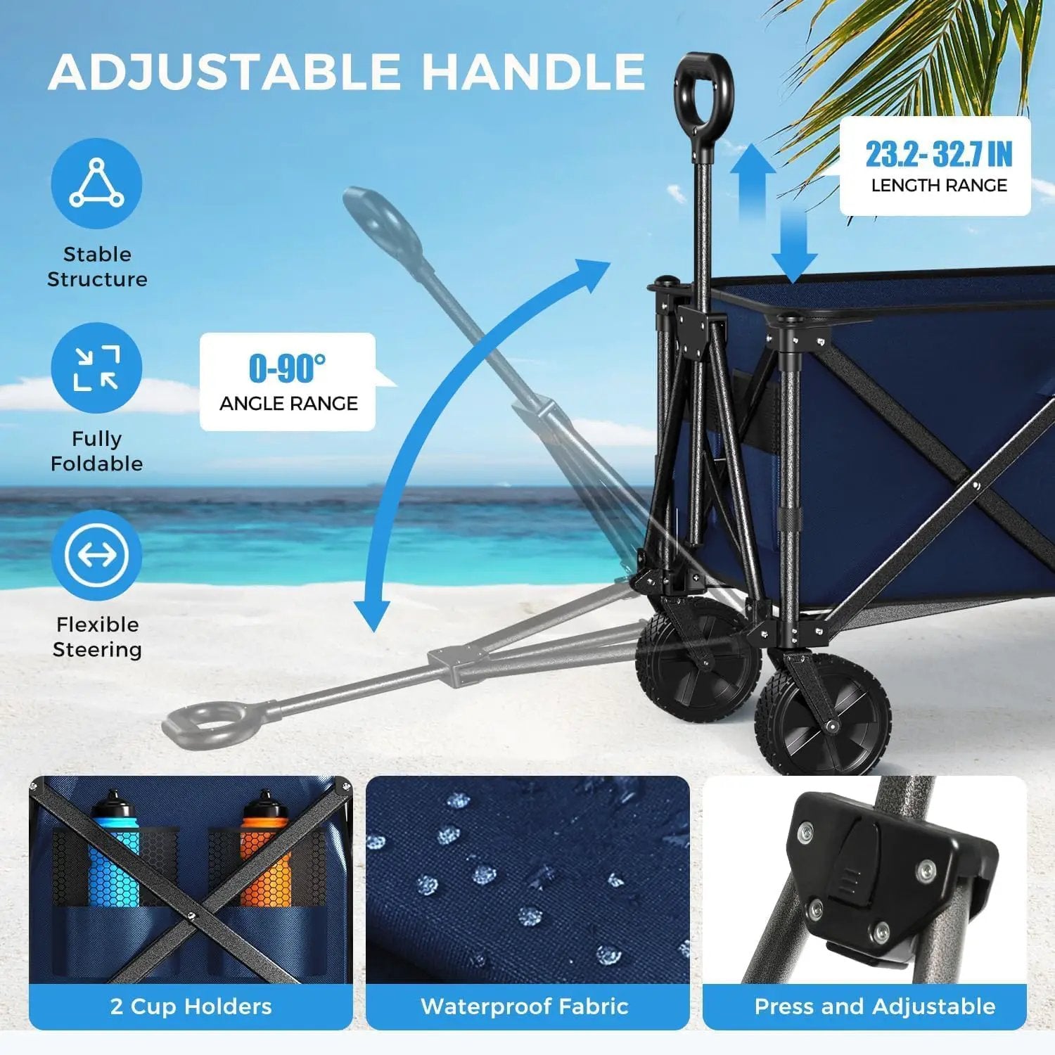 Collapsible Wagon Cart Foldable with 300lbs Load-Bearing, Heavy Duty Folding Wagons Carts with All Terrain Wheels, Utility Beach Wagon for Outdoor Garden, Camping Shopping Sports,U-2 Blue by GreenHaven Gardens