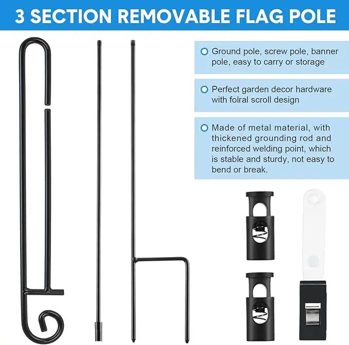 10 Pack Garden Flag Stand with Flag Stoppers and Clips, Black Powder Coated Weather Proof Garden Flag Pole Holder for Outdoor Garden Flag (Classic Style, 15.2 x 33.1 Inch) by GreenHaven Gardens