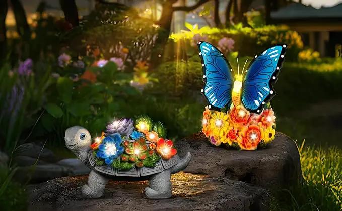 Linkax Solar Lights Outdoor LED Figurine Garden Decor for Outside Patio Yard Home, Easter Mothers Day Birthday Gifts for Women Mom Grandma Wife Daughter, A Bundle of Turtle and Butterfly Statues by GreenHaven Gardens