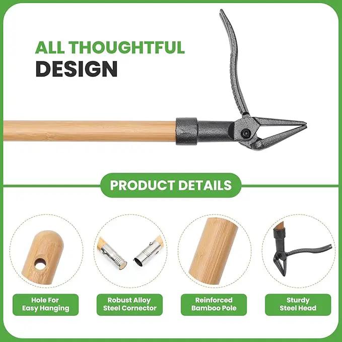 Weed Puller Tool Stand Up Weed Puller Tool with 3-Section Bamboo Handle & 4-Claw Steel Head Manual Weeder for Lawn and Garden (Bamboo) by GreenHaven Gardens