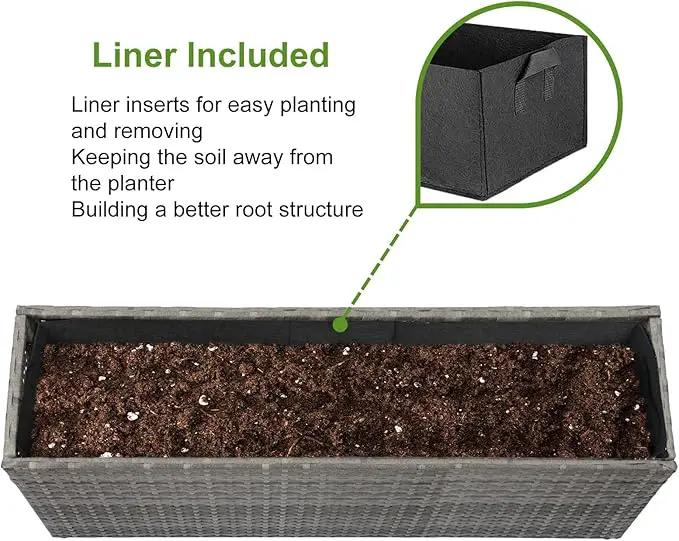 LEWIS&WAYNE Large Rectangular Block Planter Box Handmade Wicker Tall Planters for Outdoor Plants with Removable Liners Modern Planter for Indoor Outdoor Patio Deck - Gray, 36''x12''x16'' by GreenHaven Gardens