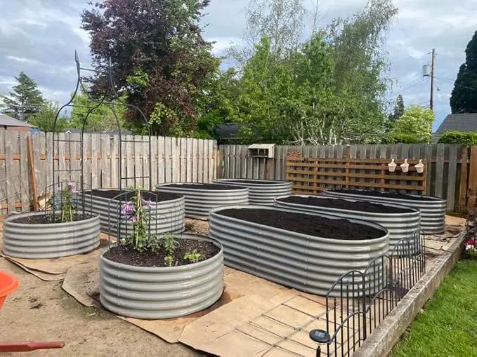 A ANLEOLIFE 8x4x2ft Galvanized Raised Garden Bed Kit, Oval Metal Deep Root Planters for Outdoor Plants Vegetables Flowers Herb, Large Bottomless, 478 Gallon Capacity- Quartz Grey by GreenHaven Gardens