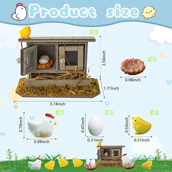 Hiawbon Miniature Retro Wooden Chicken Coop Mini Family Chicken,Hen,Chick,Egg,Chicken Nest Ornament Micro Landscape Fairy Garden Decor by GreenHaven Gardens
