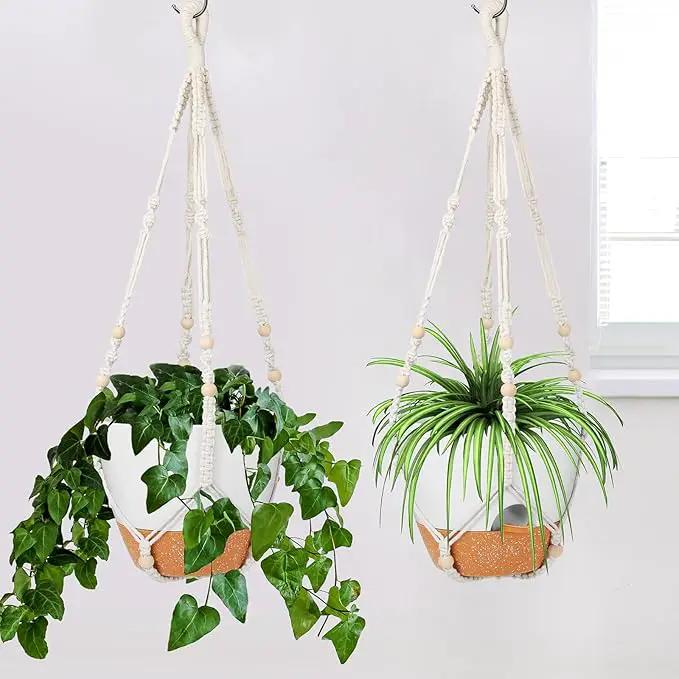 GARDIFE 10 Inch Hanging Planters with Macrame Plant Hanger for Indoor and Outdoor Plants, 2 Pack Large Self Watering Hanging Plant Pot with Basket Flower Pot with Drainage Hole, White by GreenHaven Gardens