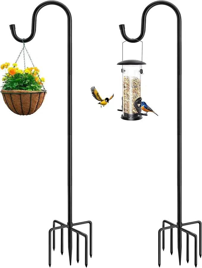 72" Shepherds Hooks for Outdoor, Heavy Duty Bird Feeder Pole with 7 Base Prongs, Adjustable Garden Hanging Holder for Bird Feeders, Solar Light Lanterns, Garden Plant Hanger Stands, 2 Packs by GreenHaven Gardens