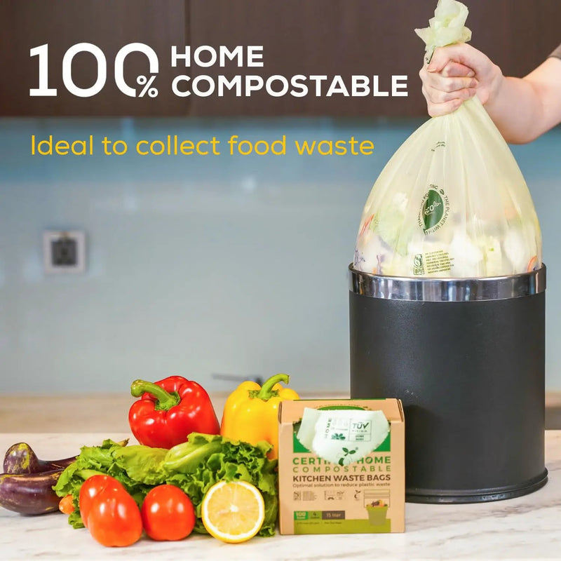ANECO Compostable Trash Bags 4 Gallon (Flat-Top, 100 Count), Extra Strong for Medium Kitchen Garbage, OK Compost HOME & BPI Certified Compostable by GreenHaven Gardens
