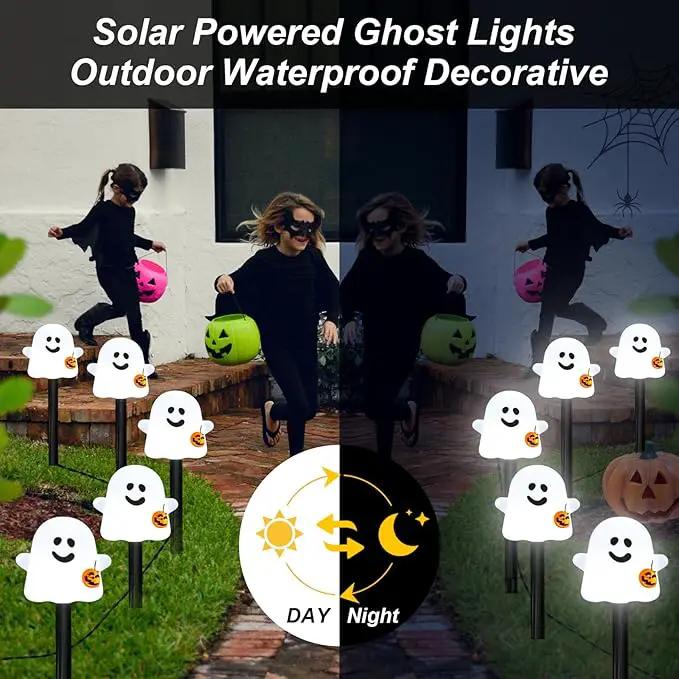 Solar Halloween Ghost Pathway Lights, 10 Pack Ghost Stake Lights with Pumpkin Design, Durable Waterproof Outdoor Halloween Decoration for Garden, Walkway, and Yard (10Pcs PGhost) by GreenHaven Gardens