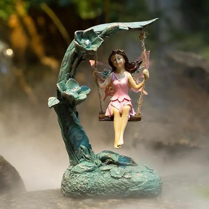 Garden Flower Fairy Outdoor Statue, Patio Lawn Yard Porch Decor, Funny Swing Ornaments, 9.05 Inches Tall by GreenHaven Gardens