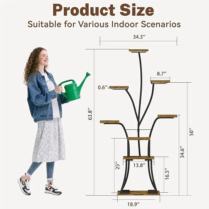 64" Tall 8 Tiered Plant Stand Indoor with Grow lights Large Tree Shape Decorative Rack Plant Pot Holder Gardening for Living Room Corner Black by GreenHaven Gardens
