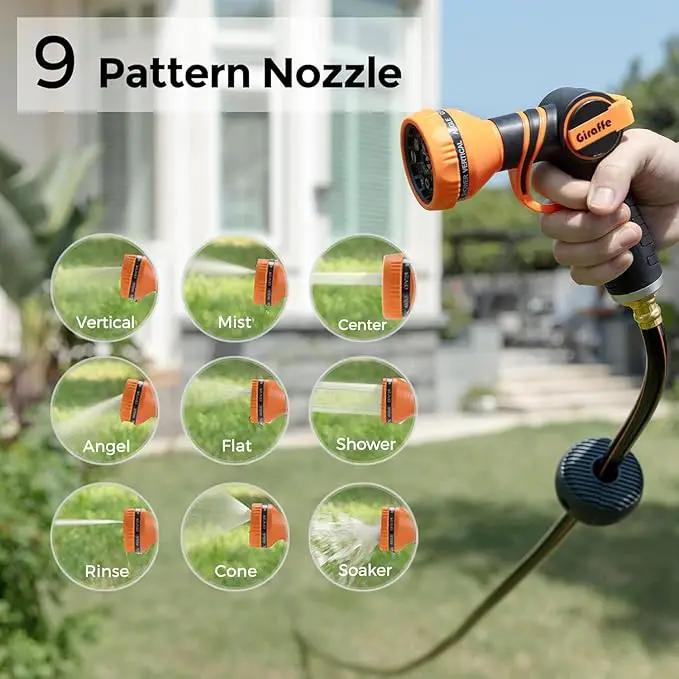Giraffe Tools Retractable Garden Hose Reel, 5/8 in x 90 ft Heavy Duty Hose Reel With 9 Pattern Nozzle, Any Length Lock, Wall Mount Water Hose Reel, 180°Swivel, Light Grey by GreenHaven Gardens