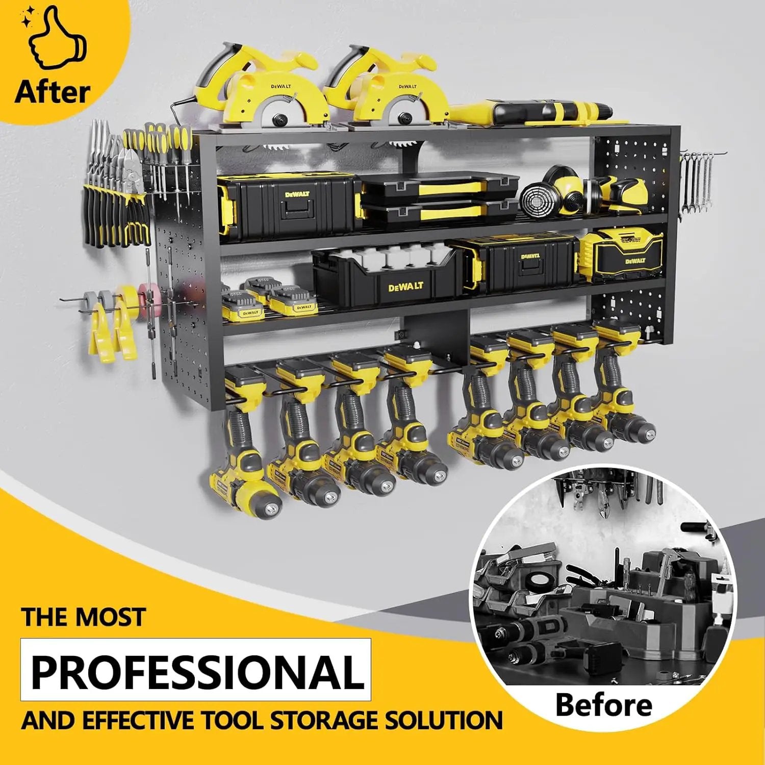 Large Power Tool Organizer Wall Mount, 4 Layer Garage Storage Cordless Tool Organizer with 8 Drills Holder, Heavy Duty Premium Metal Load 400 lbs, Ideal Garage Organization Gifts for Men by GreenHaven Gardens