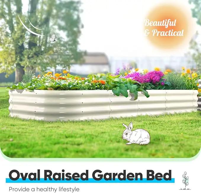 Quictent Galvanized Raised Garden Bed Kit, 6x3x1ft Oval Large Metal Outdoor Planting Box, Ground Planter Strengthened by Crossbar, Beige by GreenHaven Gardens