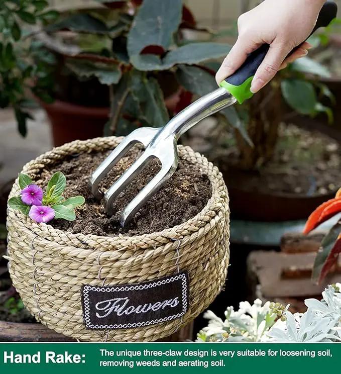 ESOW Garden Tool Set, 3 Piece Cast-Aluminum Heavy Duty Gardening Kit Includes Hand Trowel, Transplant Trowel and Cultivator Hand Rake with Soft Rubberized Non-Slip Ergonomic Handle, Garden Gifts by GreenHaven Gardens
