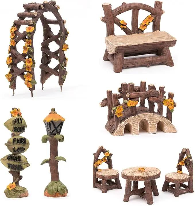 Fairy Garden Accessories, LATTOOK 8PCS Miniature Table and Chairs Set Fairy Garden Furniture Ornaments Kit for Dollhouse Accessories Home Outdoor Micro Landscape Decoration by GreenHaven Gardens