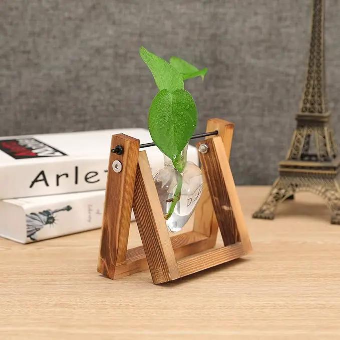 Kingbuy Terrarium with Wooden Stand, Desktop Propagation Station, Air Plant Holder, Metal Swivel Holder for Hydroponics, Home Garden, Wedding Decor - 1 Hearted Vase by GreenHaven Gardens