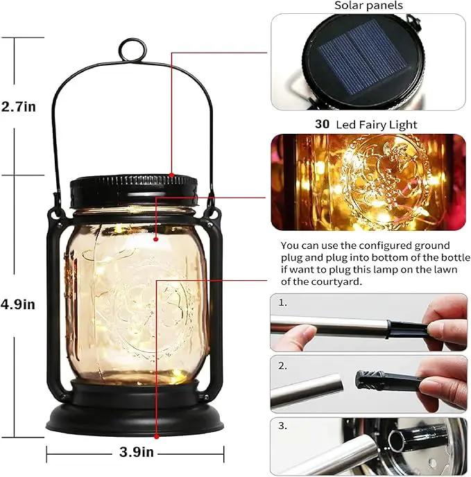 Solar Fairy Lanterns,4 Pack Solar Mason Jar Lights,Mother's Day Gifts For Mom Women Grandma Hanging Lanterns Outdoor Waterproof,Glass Jar Starry Light with Stakes for Garden Patio Party Holiday by GreenHaven Gardens