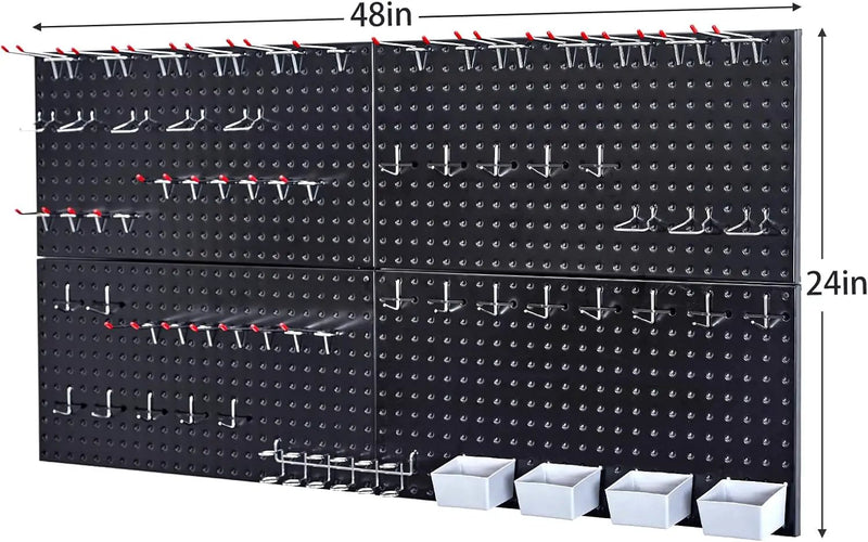 48x24 inch Black Metal Pegboard Kit for Wall Organization with Hooks, Garage Storage Bins, and Utility Tool Board, Efficient Tool Organizer Peg Board by GreenHaven Gardens