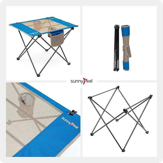 SUNNYFEEL Outdoor Folding Table | Lightweight Mesh Compact Camping Table, Roll Up Top 2 People Portable Camp Tables with Carry Bag for Picnic/Cooking/Beach/Travel/BBQ by GreenHaven Gardens