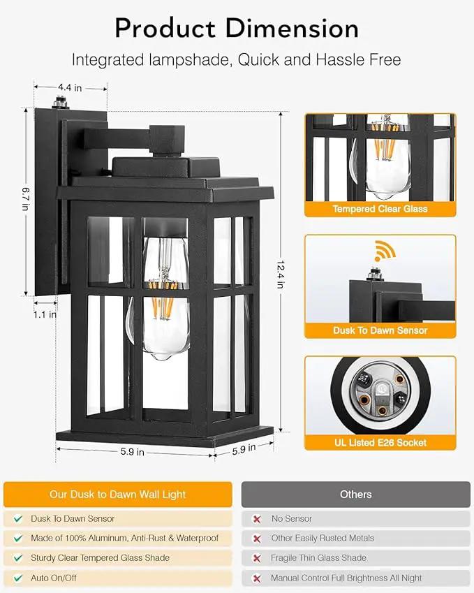 Outdoor Wall Lights Dusk to Dawn, Black Lights for House, Waterproof Exterior Lighting Fixtures, Outdoor Light Fixture with Tempered Glass for House, Porch, Garage, Doorway by GreenHaven Gardens