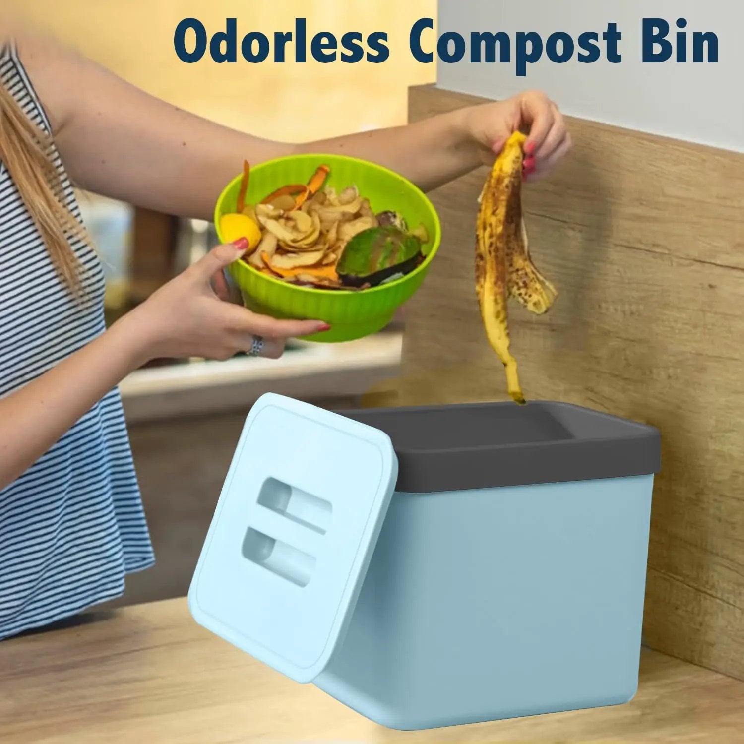 Compost Bin Kitchen, LALASTAR 7L Wall-Mounted Under Sink Small Garbage Can for Kitchen, Odor-Free Food Waste Basket Bin, 1.8 Gallons, Blue by GreenHaven Gardens