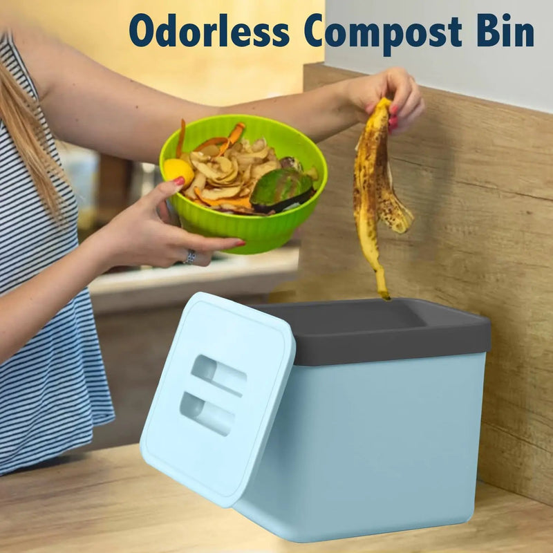 Compost Bin Kitchen, LALASTAR 7L Wall-Mounted Under Sink Small Garbage Can for Kitchen, Odor-Free Food Waste Basket Bin, 1.8 Gallons, Blue by GreenHaven Gardens