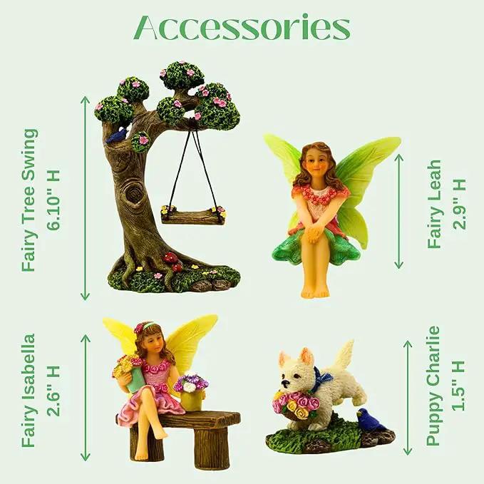 Fairy Garden Accessories Outdoor - Fairy Garden Kit with Fairies for Fairy Garden - Miniatures for an Outdoor Garden, a Fairy Tree Swing, Figurines & Puppy by GreenHaven Gardens