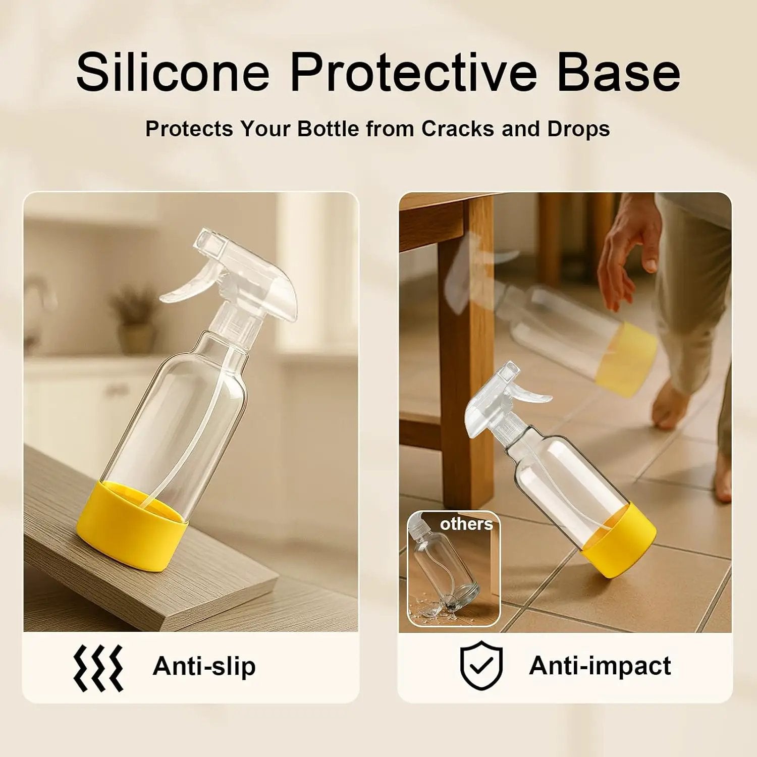Glass Spray Bottles with Silicone Sleeve 16.9oz 2 Pack Empty Spray Bottle for Hair Mist/Stream Spraying for Cleaning Solutions, Plants, Essential Oils (clear-white&yellow) by GreenHaven Gardens