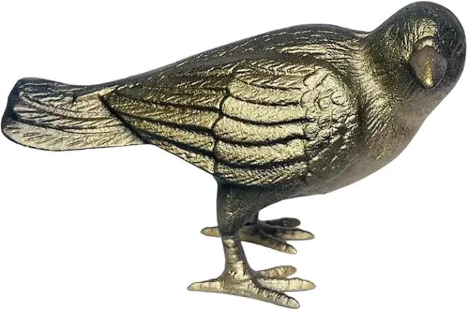 NACH Cast Iron Crow Statue, Head to Side Raven, Large Garden Statues, Crow Garden Sculpture, Bird Figurines Home Decor, Crow Decor, Raven Decor, Gold Bird Statue, 4 x 11 x 6.5 inches, JS-90-7115AG by GreenHaven Gardens