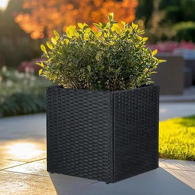 LEWIS&WAYNE Large Square Planter Box Handmade Wicker Tall Planters for Outdoor Plants with Removable Liners Modern Planter for Indoor Outdoor Garden Patio Front Porch - Black, 17''x17''x18'' by GreenHaven Gardens