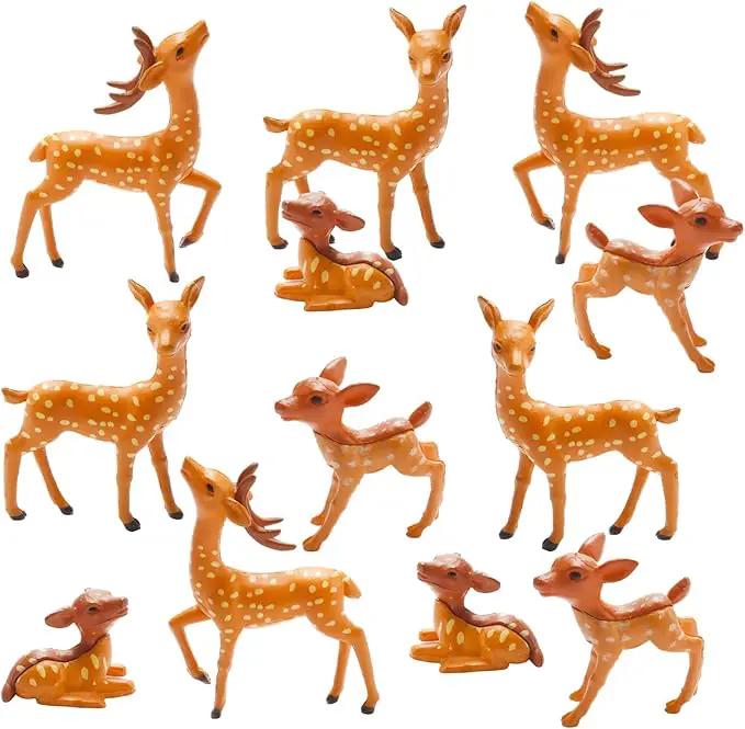 Exasinine 12 Pcs Mothers Love Deer Figurines Forest Animal Figurines Woodland Animals Creatures Figurines Miniature Deer for Crafts Fairy Garden Supplies Cake Toppers by GreenHaven Gardens