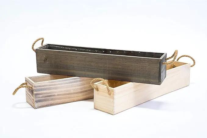 Wooden Planter Box, Rustic Barn Wood/Whitewash with Plastic Liner l Garden Decor l Restaurant and Wedding Decorations l Table Centerpiece (20x4 w Handle Set of 2, Rose Wood) by GreenHaven Gardens