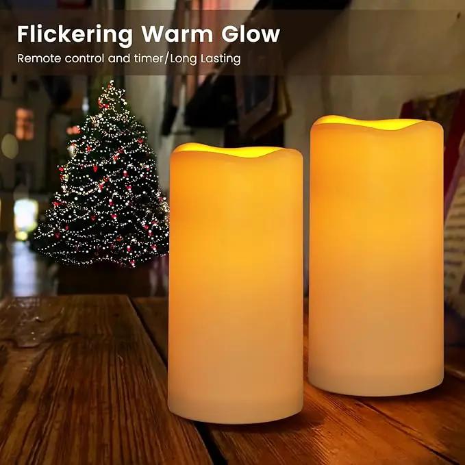 Large Outdoor Waterproof Flameless Candles with Remote Control,D3'' x H5.5'' Battery Operated Flickering LED Pillar Candle Plastic for Outdoor/Indoor Decoration Wedding, Party, Birthday (2PACK) by GreenHaven Gardens