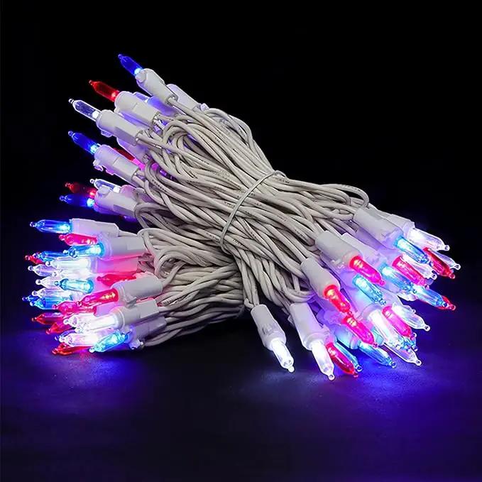 Red White and Blue Christmas LED Lights - 2 Pack 100 Count 4th of July Mini String Lights for Tree, Party, Memorial Day Decorations, 2 Sets 33 Feet White Wire, UL Certified, Connectable by GreenHaven Gardens