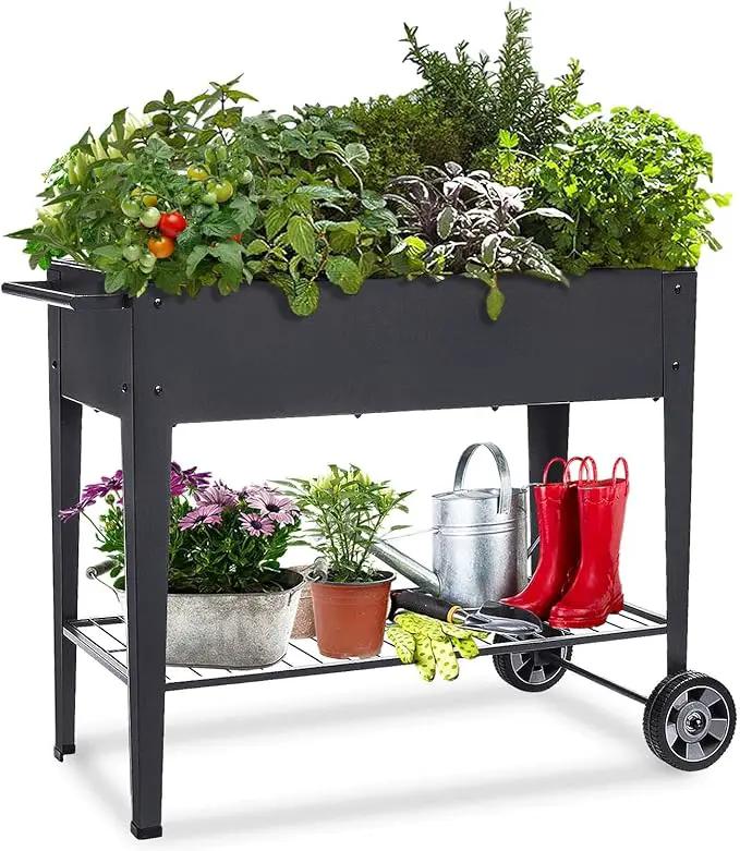 Raised Planter Box with Legs Outdoor Elevated Garden Bed On Wheels for Vegetables Flower Herb Patio by GreenHaven Gardens