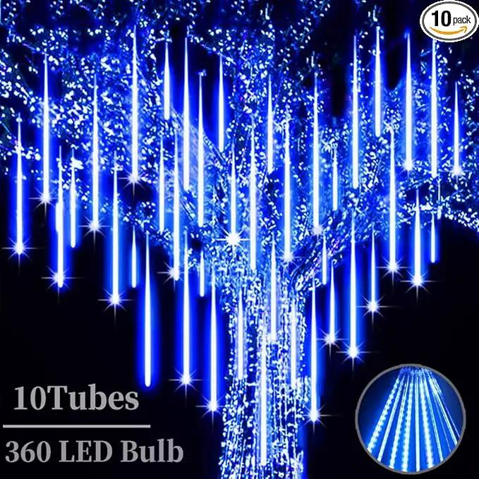 Christmas Meteor Shower Lights Outdoor - 12 Inch 10 Tube 360 LED High Brightness Falling Rain Icicle Cascading Lights for Xmas Tree Roof Eaves Patio Decor by GreenHaven Gardens