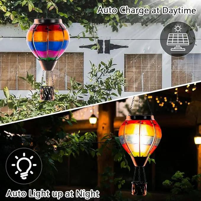 2 Pcs Hot Air Balloon Solar Lantern, Unique Solar Hot Air Balloon with Flame, Hanging Outdoor Lanterns Waterproof Decor for Patio, Garden, Porch by GreenHaven Gardens