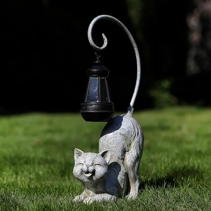 Laughing Cat Figurine with Solar-Powered LED Light, 15.7 Inches Tall Marble, Perfect for Gift Garden Decor or Housewarming for Cat Lovers. by GreenHaven Gardens