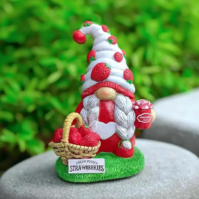 Spring & Summer-Themed Garden Statues – Adorable Outdoor Decor for Lawn, Patio & Porch (Charming Homestead Strawberry Gnome Garden Statue, 9.5" Farmhouse Style Unique Fruit Home Decor) by GreenHaven Gardens