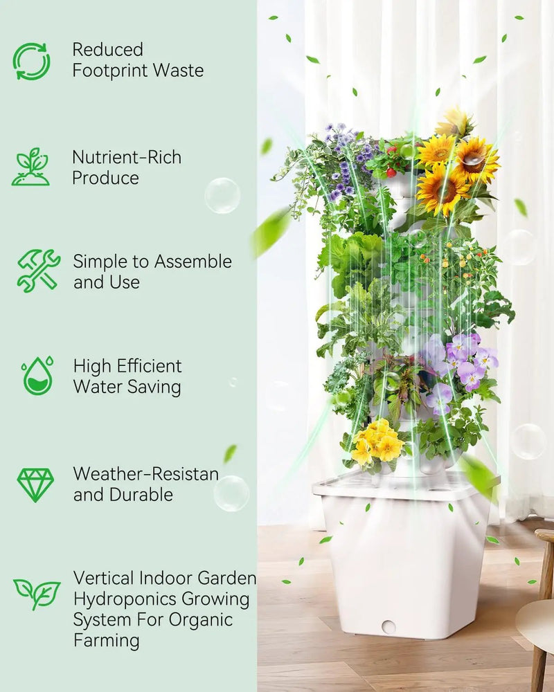 Vertical Hydroponics Growing System Kit, Indoor Outdoor Gardening System Kits, Herb & Fruits Growing Tower, 6 Layer 30 Pods by GreenHaven Gardens