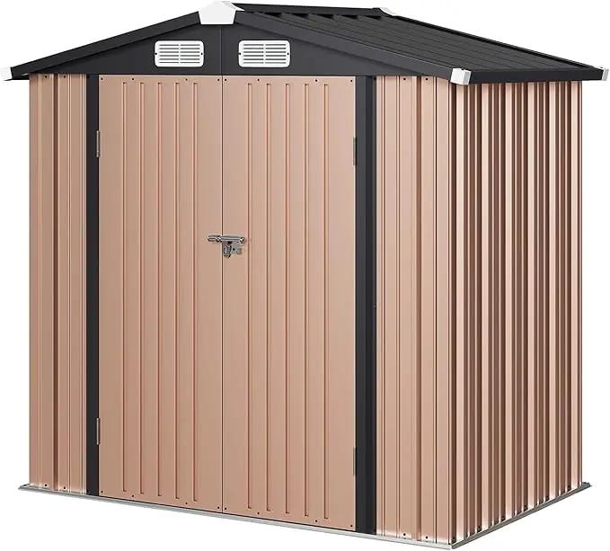 Aoxun 6'x4' Outdoor Storage Shed with Base Galvanized Steel Metal Garden Shed for Patio, Lawn & Garden(Brown, 6' x 4'W/Base) by GreenHaven Gardens