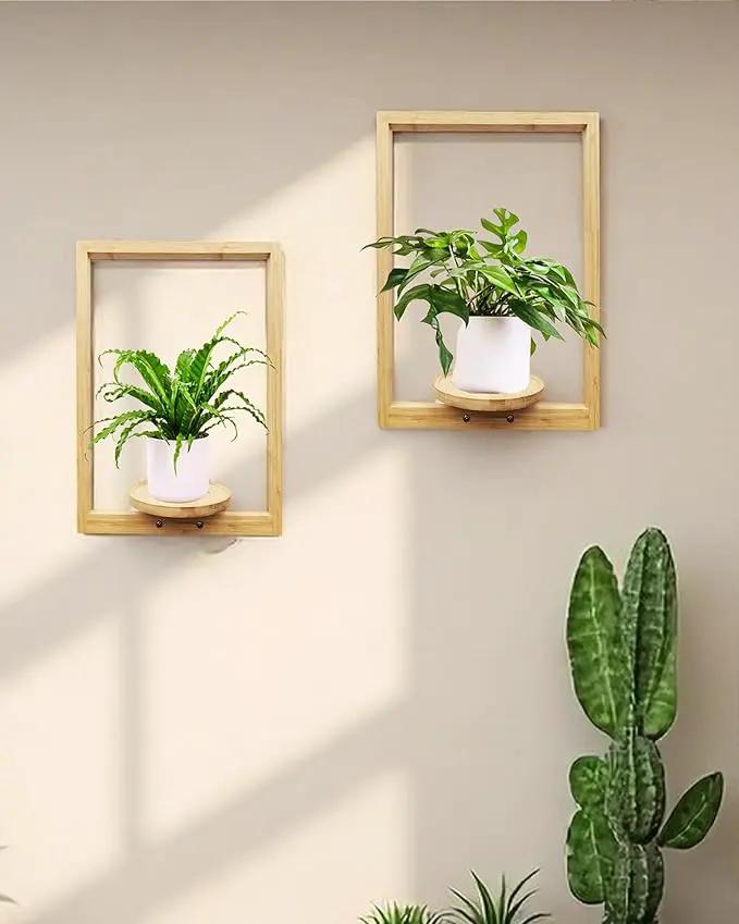 yadoker Wall Planters for Indoor Plants,Bamboo Hanging Plant Holders, Wall Decor Plant Stand, 2-Pack Window Plant Shelves for Living Room & Entryway by GreenHaven Gardens